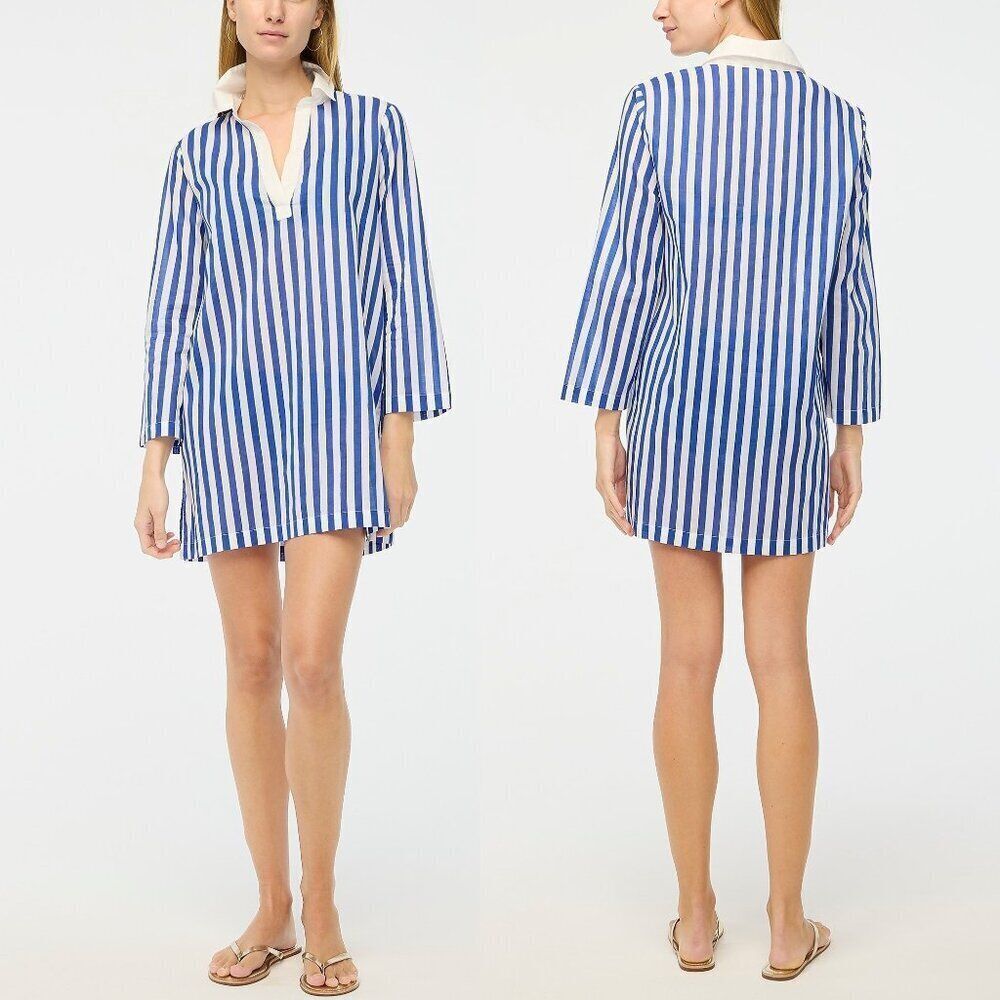 J Crew Women's‎ Polo Collared Shirt Dress Organic Cotton Cover-up Striped Large